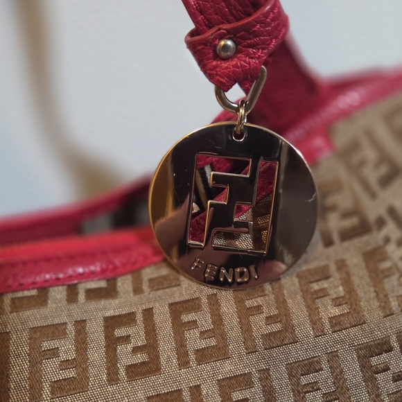 Fendi Zucca Baguette Tote Shoulder Bag Brown/Pink Leather Trim - Picture 3 of 15